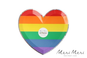Meri Meri Pappteller Regenbogen, herzform, 8 Stk.,