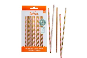 Strohhalme Papier, rose/gold/weiß, 80 Stk., 6x210 mm