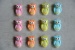 Eulen-Set aus Zucker, bunt, 16 Stück, ca. 2,5 cm