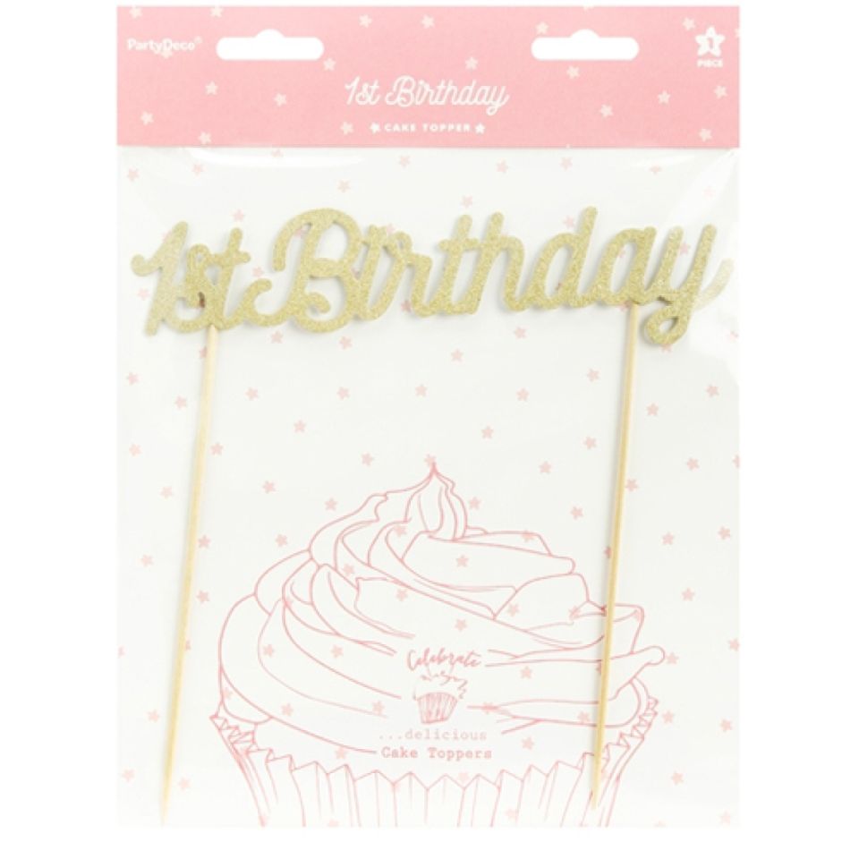 Tortendeko 1st Birthday, Gold, 21 cm