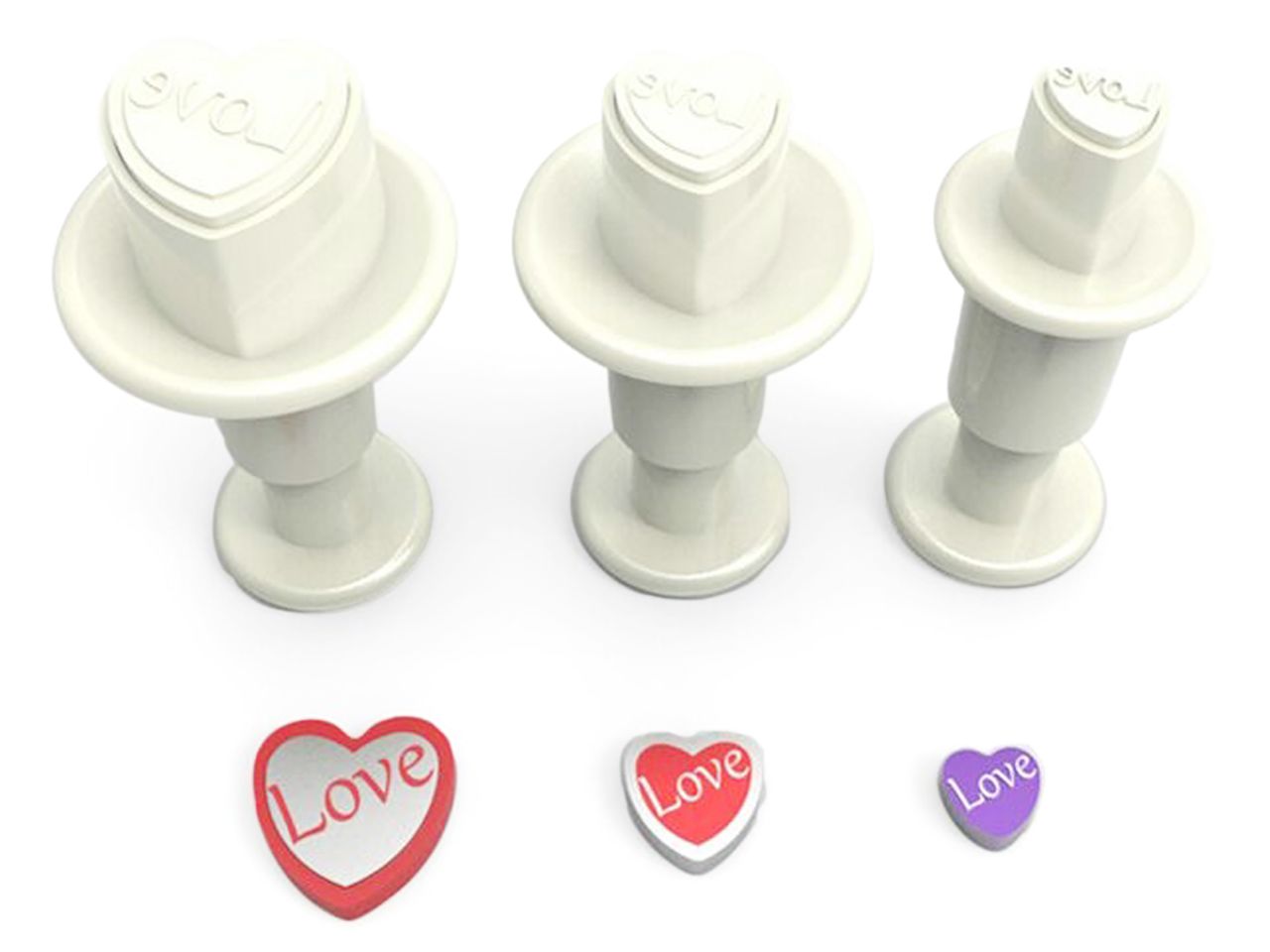 DEKOFEE Mini-Ausstecher-Set mit Stempel: Love, Kunststoff, Weiß, 3er-Set