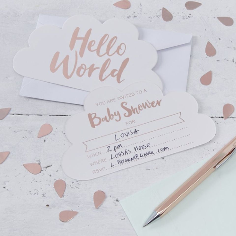 Einladungskarten-Set Babyshower, Roségold