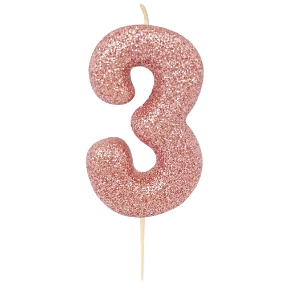 Geburtstagskerze Zahl 3, Rose Gold, 7 cm
