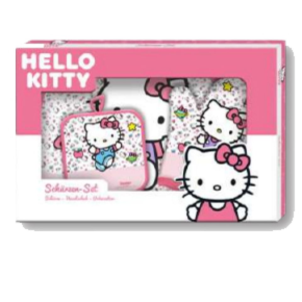 Kinderschürze Hello Kitty Set mit Handschuh und Topflap