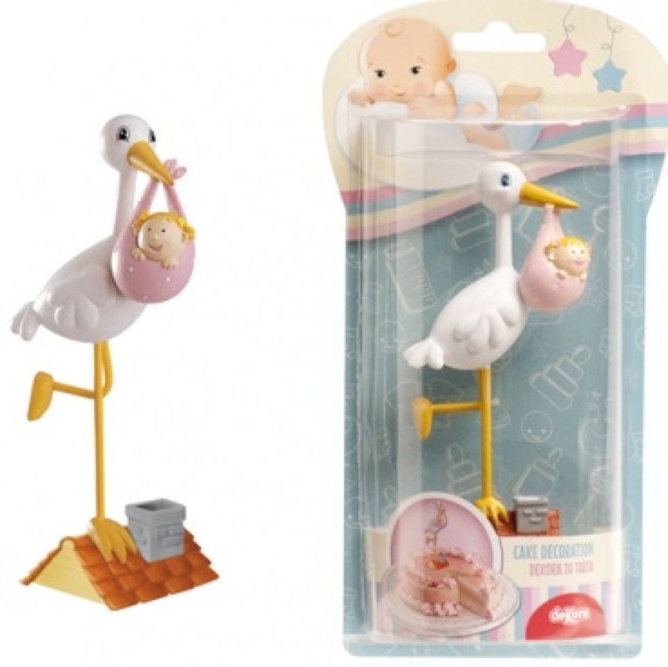 Tortenfigur Storch mit Mädchen, 18 cm