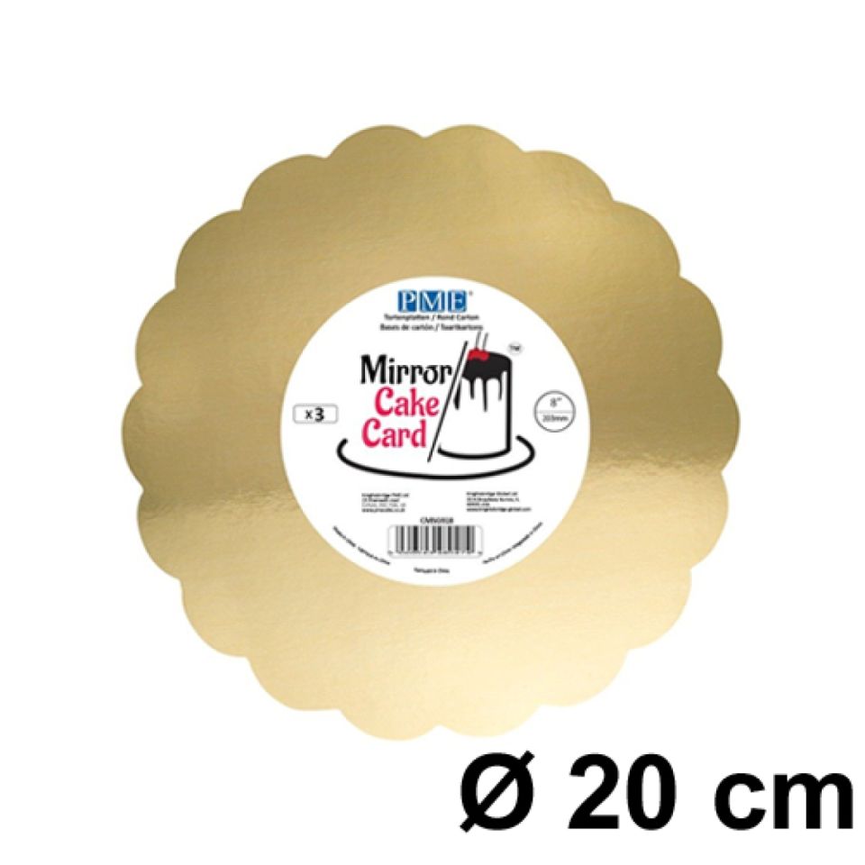 Tortenscheiben 20 cm, Gold, gewellter Rand, 3 Stück