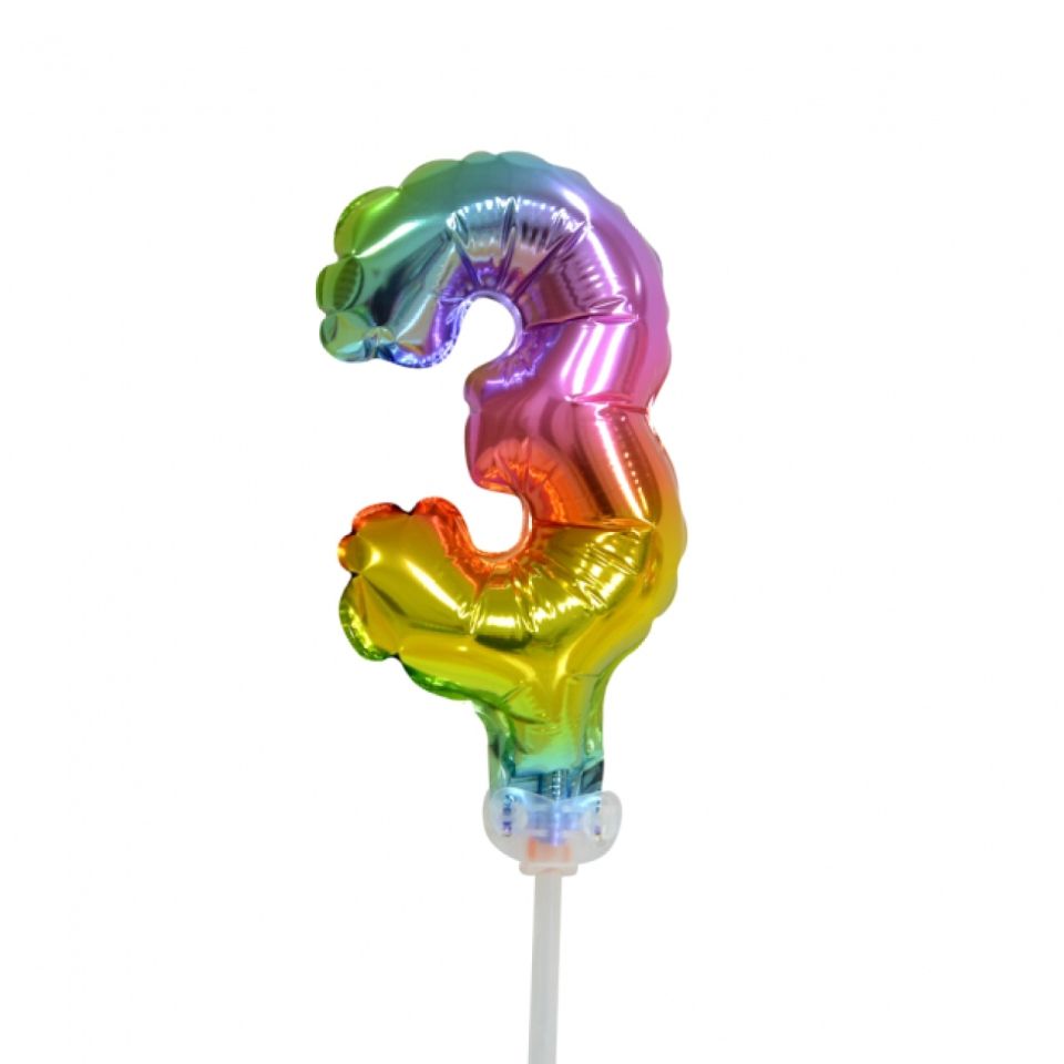 Ballon-Topper Zahl 3 Regenbogen