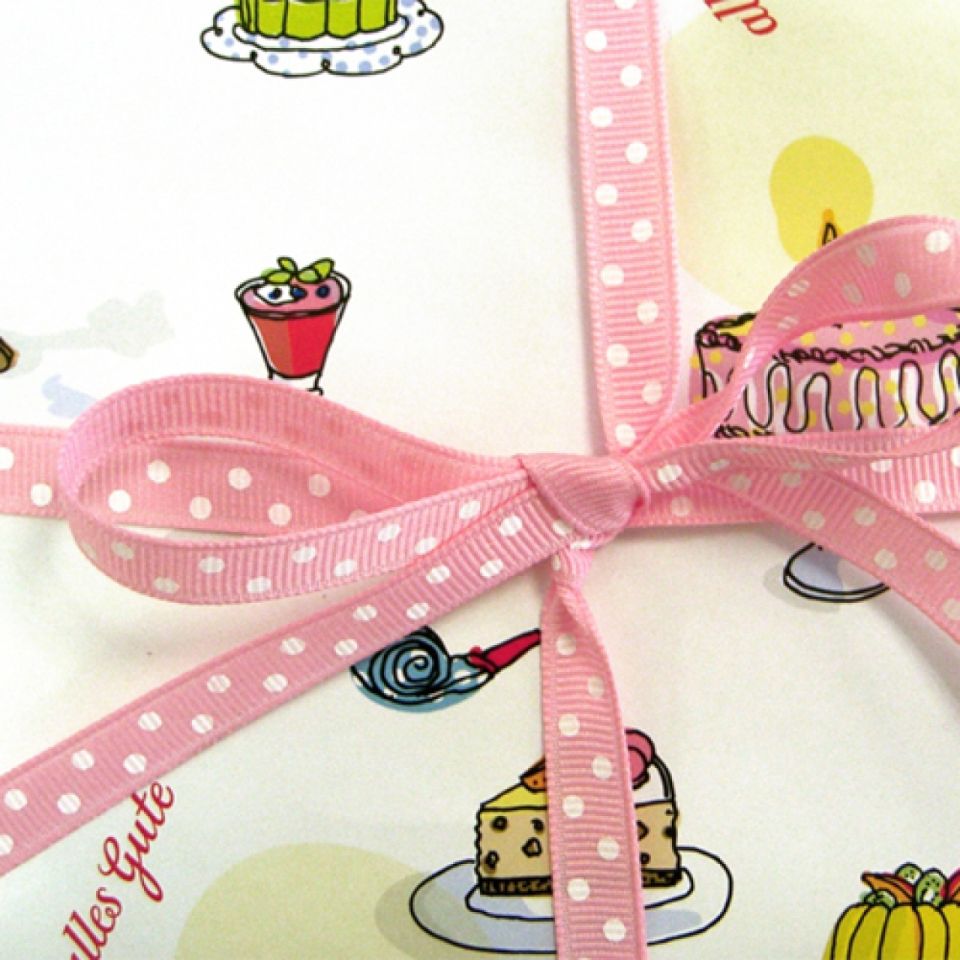 Schleifenband, Satinband, rosa mit Punkten, 1cmx2,5 m
