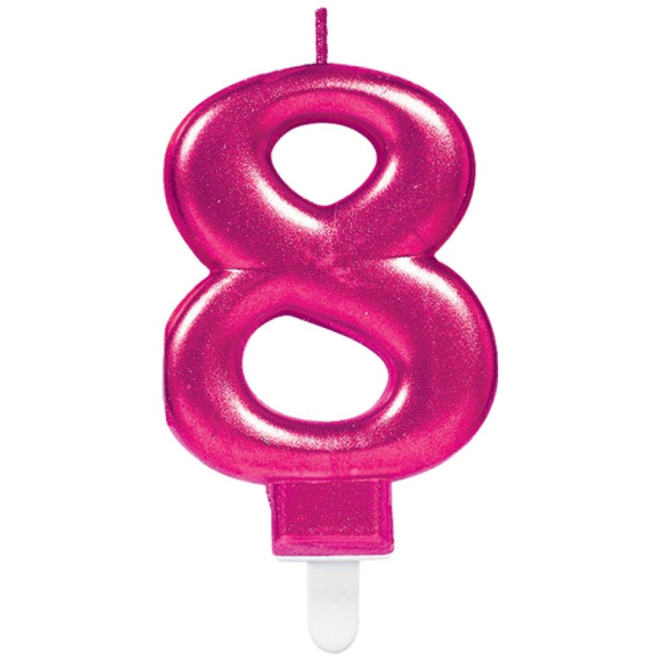 Geburtstagskerze Zahl 8, Pink, 8 cm