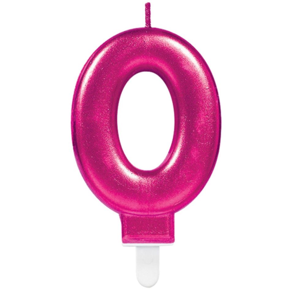Geburtstagskerze Zahl 0, Pink, 8 cm