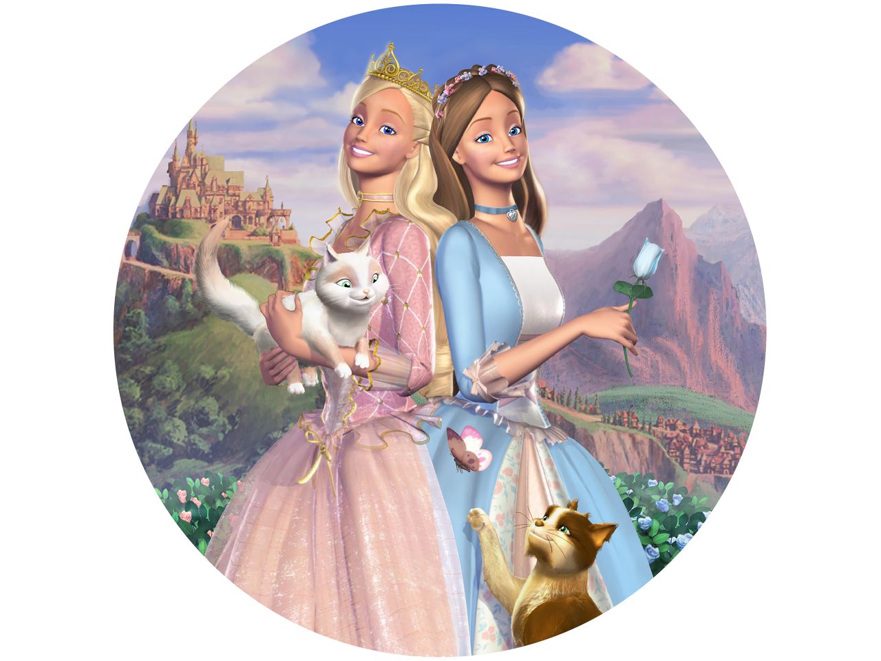 Tortenaufleger Barbie als die Prinzessin und das DorfmÃ¤dchen, rund 20cm