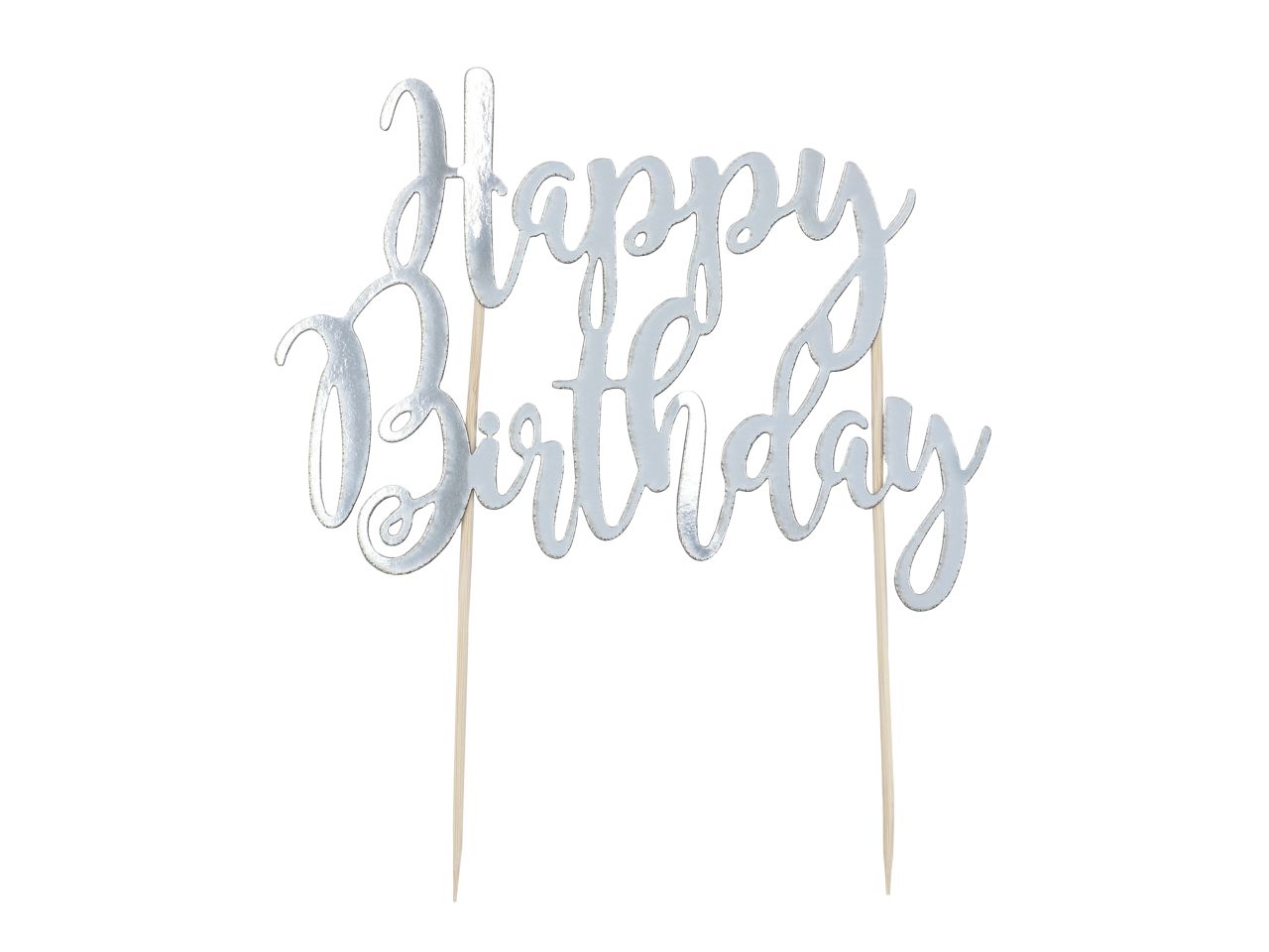 Cake Topper Happy Birthday silber, günstig aus Papier und Holz