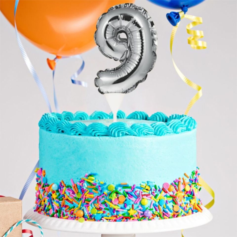 Ballon-Topper Zahl 9, Silber, 13 cm