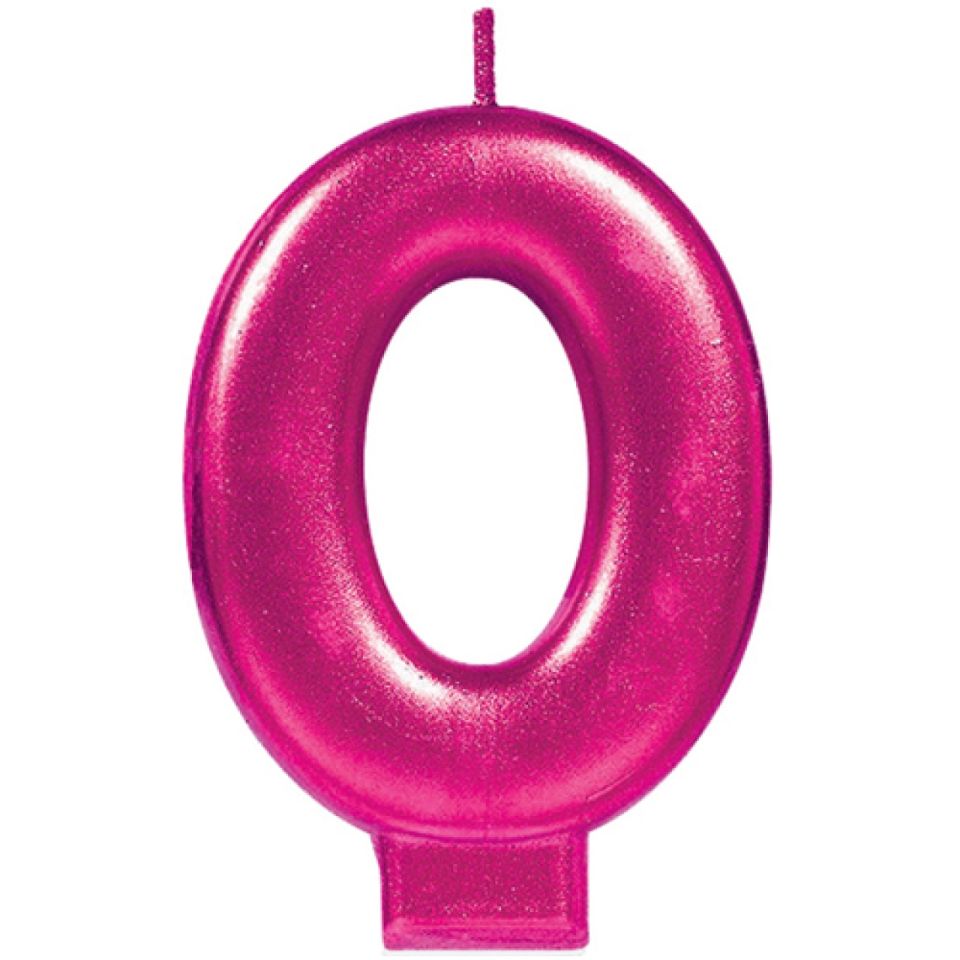 Geburtstagskerze Zahl 0, Pink, 8 cm