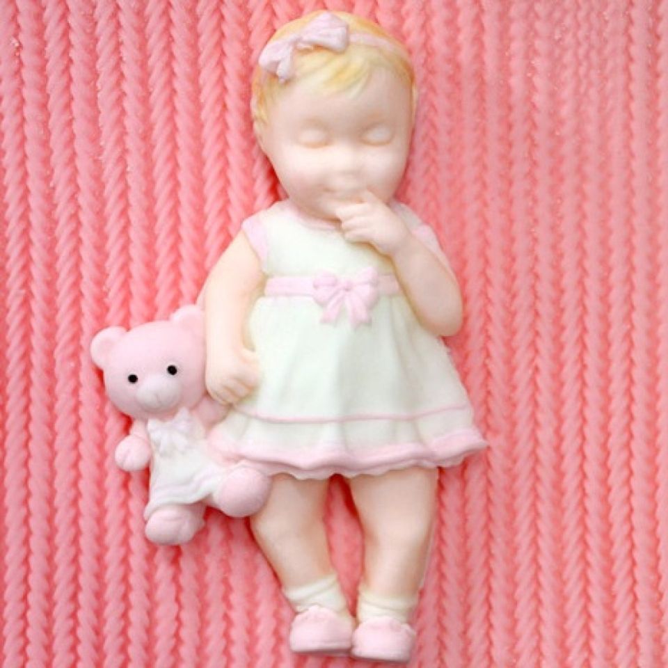 Fondantform Baby-Mädchen mit Teddy 9 cm