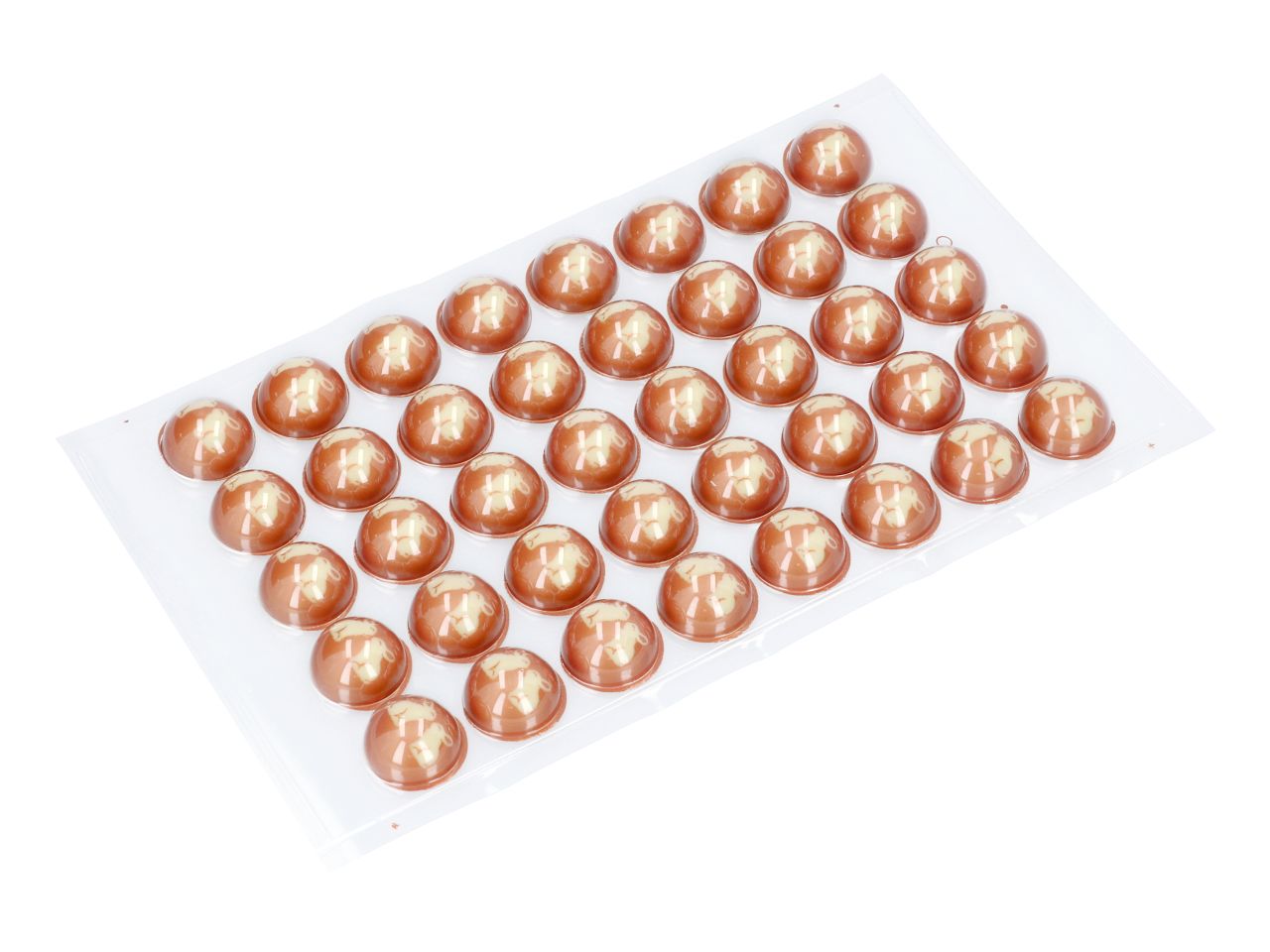 1 Folie Halbschale weiß Hasen gold 40 Stück
