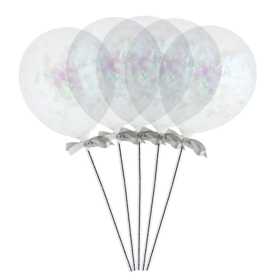 Torten-Topper Mini Konfetti Ballons Silber, 5 Stk.