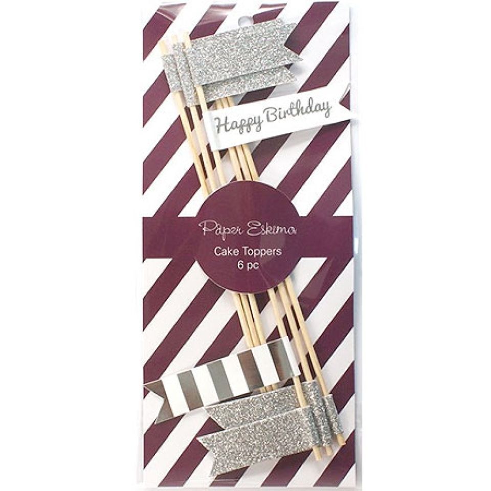 Paper Eskimo Tortentopper Happy Birthday silber