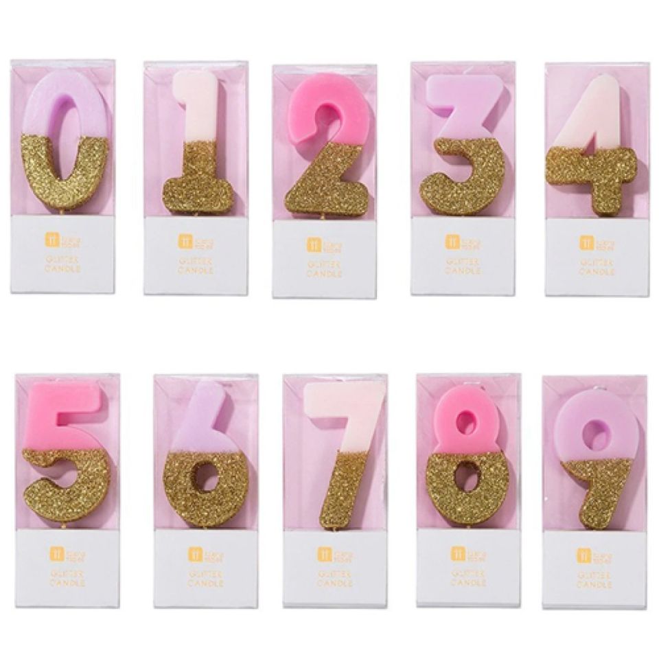 Geburtstagskerze 2, Rosa Gold Glitzer