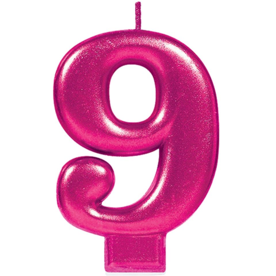 Geburtstagskerze Zahl 9, Pink, 8 cm