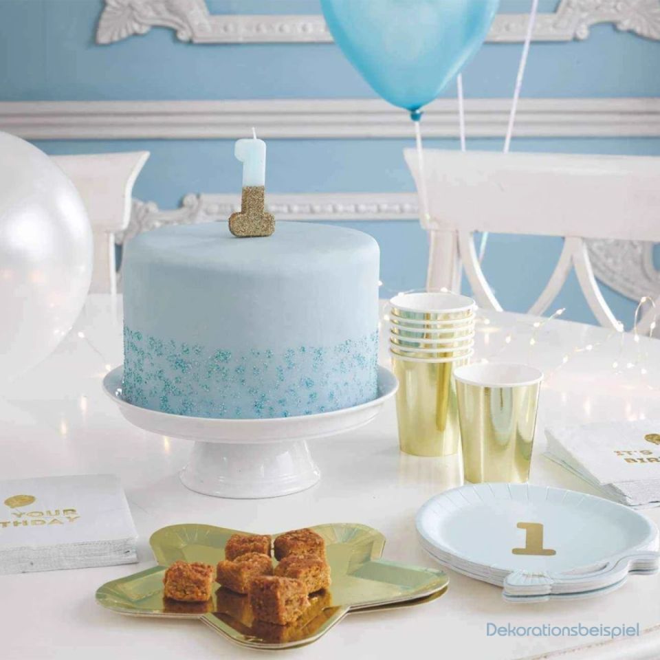 Geburtstagskerze 1 Blau Gold Glitzer
