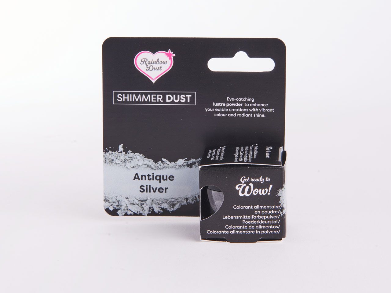 Rainbow Dust: Lebensmittelfarbpulver metallic Antique Silver 3g