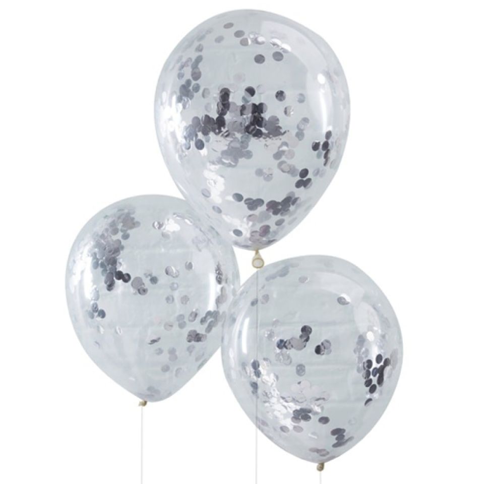 Luftballons Silbernes Konfetti, 5 Stück, 30 cm