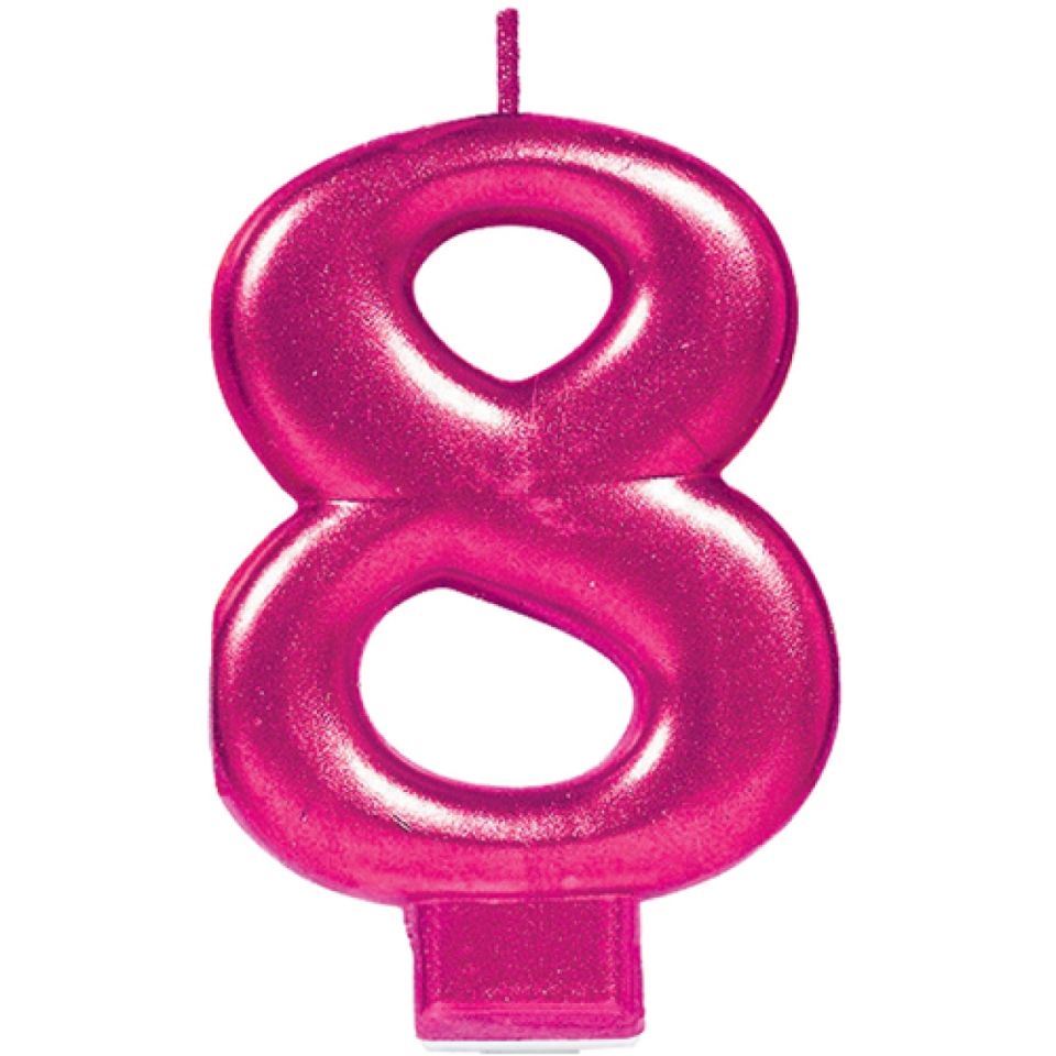 Geburtstagskerze Zahl 8, Pink, 8 cm