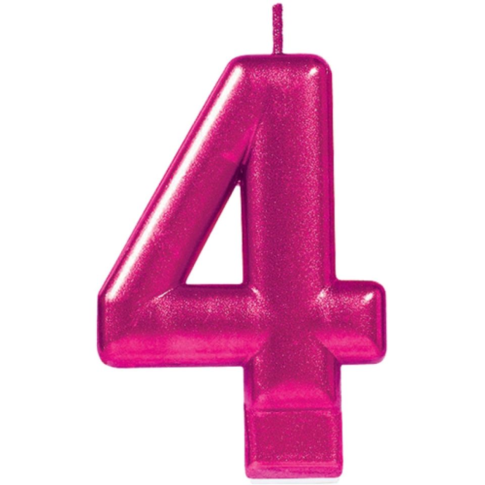 Geburtstagskerze Zahl 4, Pink, 8 cm