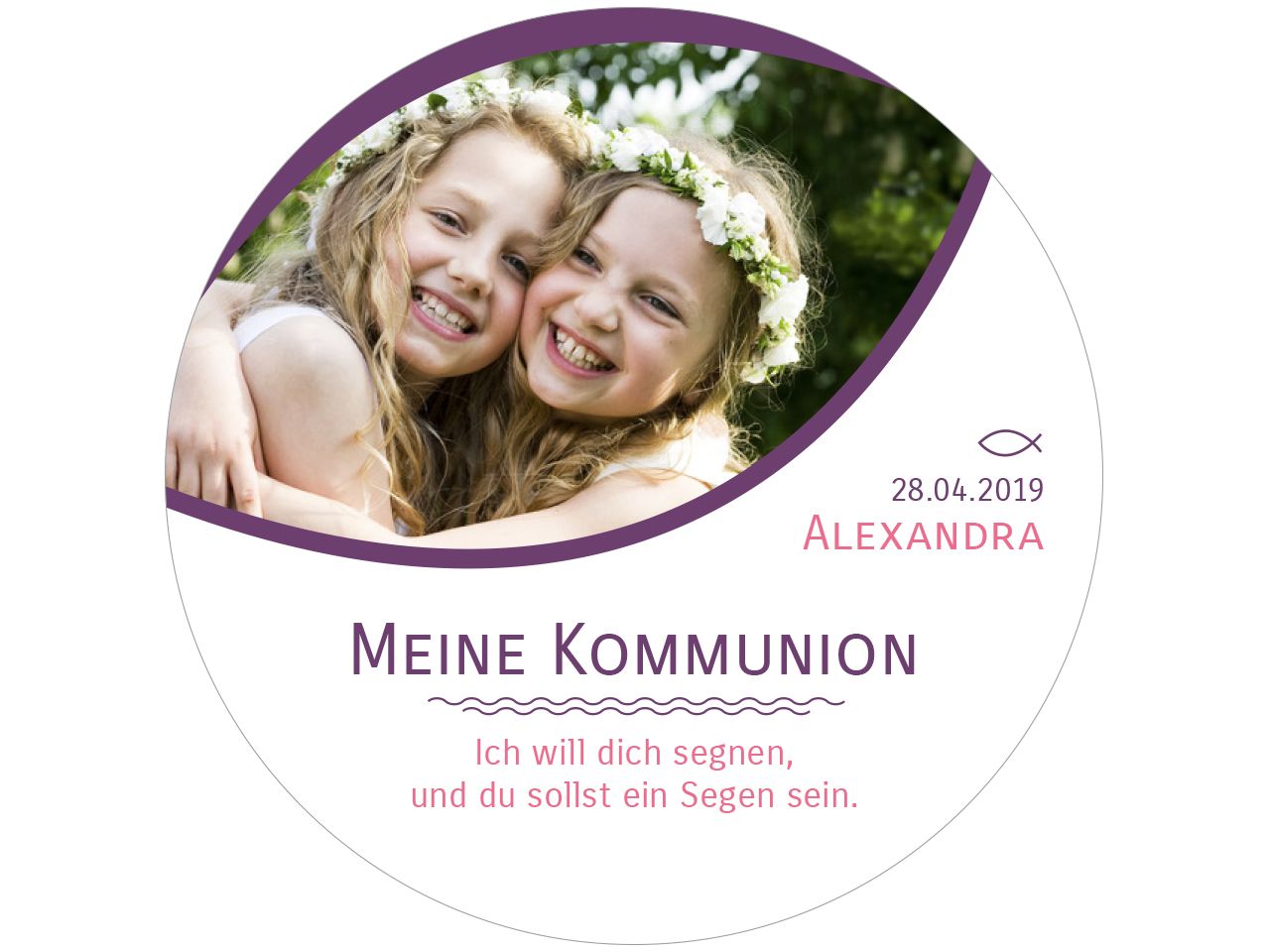 Meine Kommunion-Konfirmation violett, rund 20cm