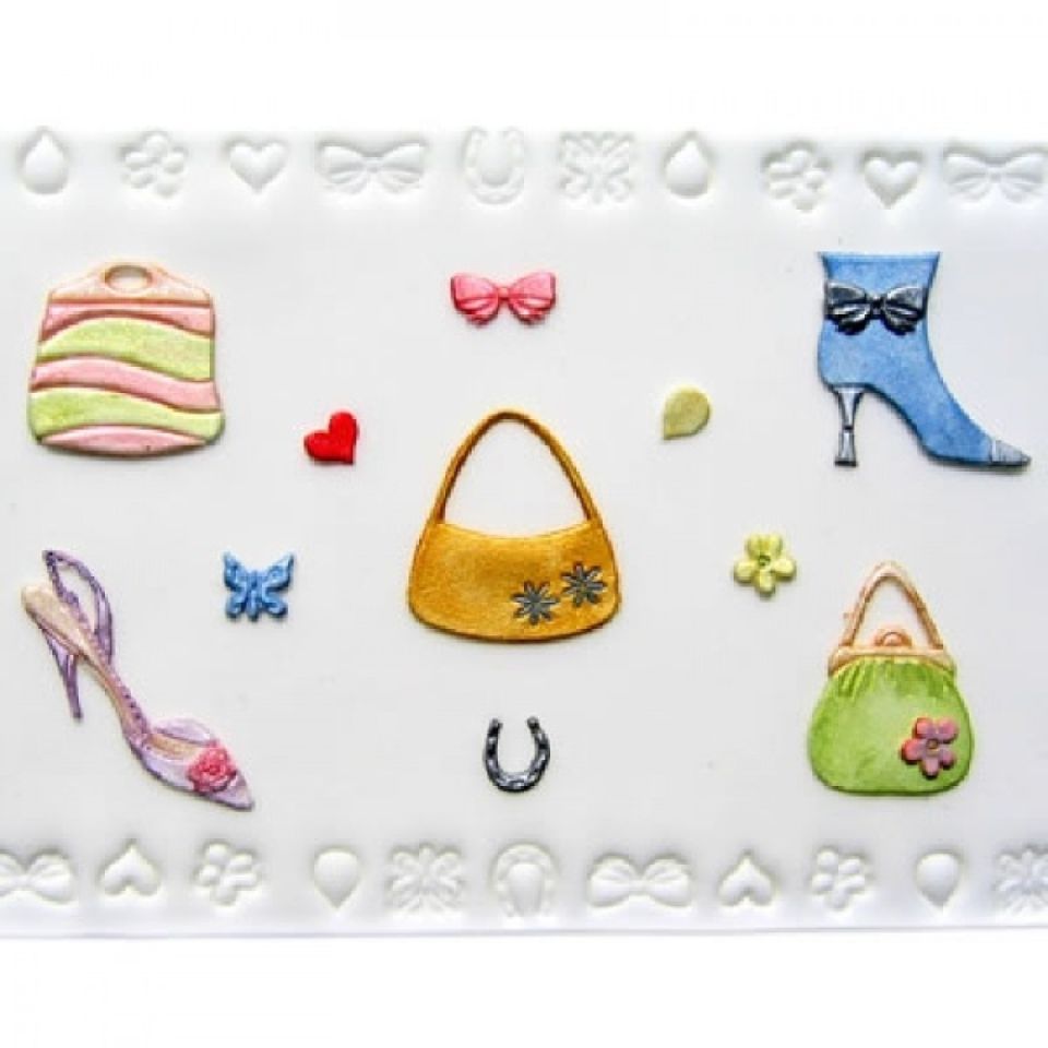 Fondant Ausstecher Set Schuhe, Taschen und Konfetti
