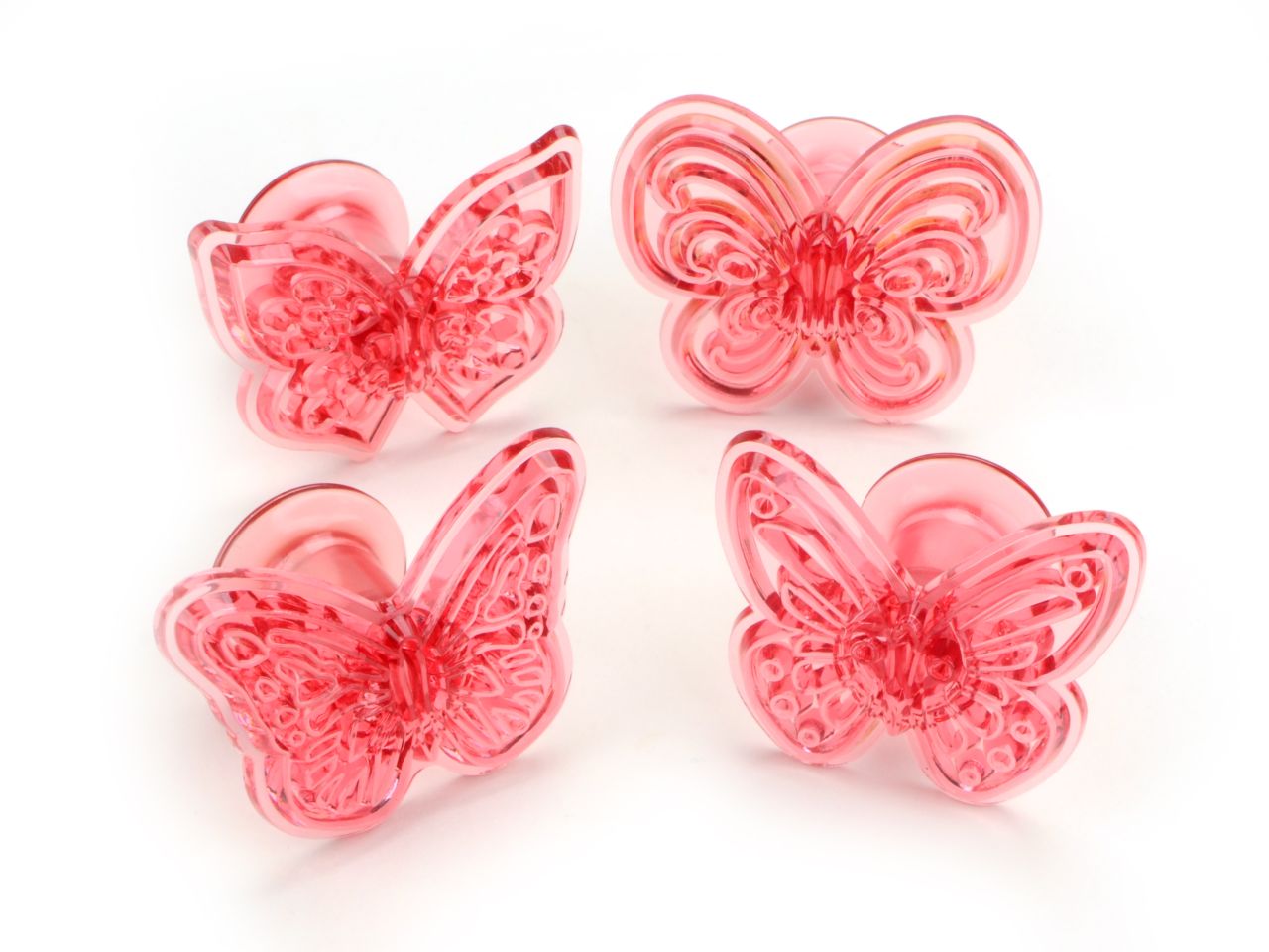 Ausstecher-Set: Schmetterlinge, Kunststoff, 4er-Set, 4 Motive, 1,4 x 1,3 cm, 2,2 x 1,9 cm, 2,9 x 2,7 cm, 3,7 x 3,3 cm, 4,2 x 4 cm