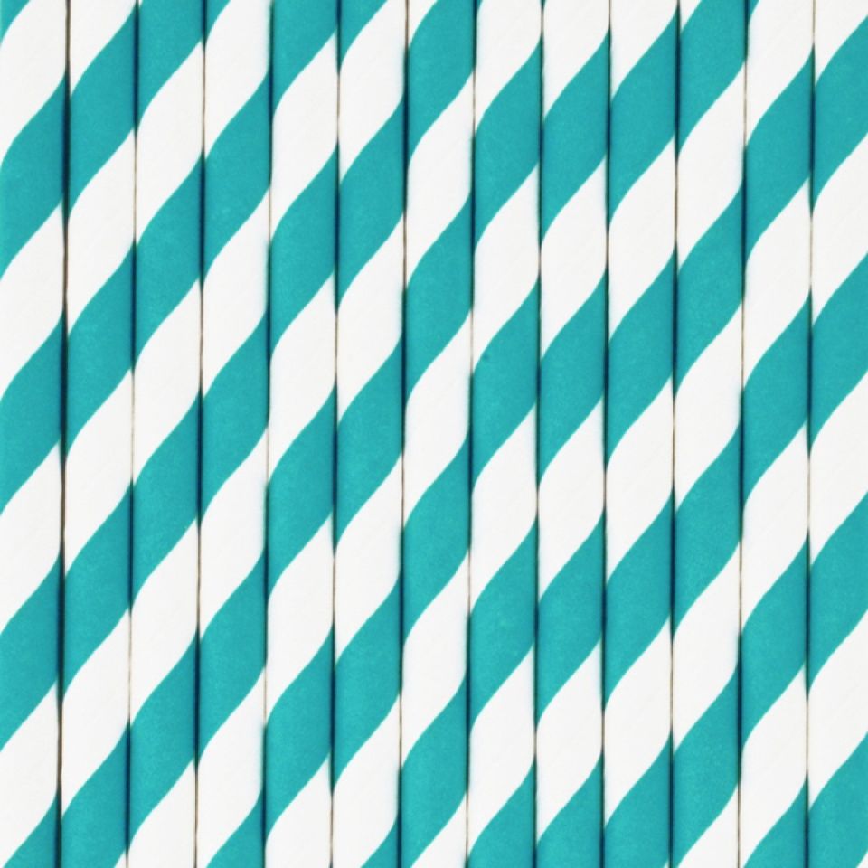 Papierstrohhalme Türkise Streifen, 10 Stück, 20 cm