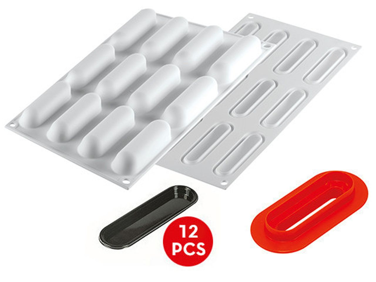 SILIKOMART Silikonform-Kit: Fingers 30, Weiß, Rot & Schwarz, 14-teilig, 12 Mulden à 8 x 2,2 x 2,2 cm, je 30 ml
