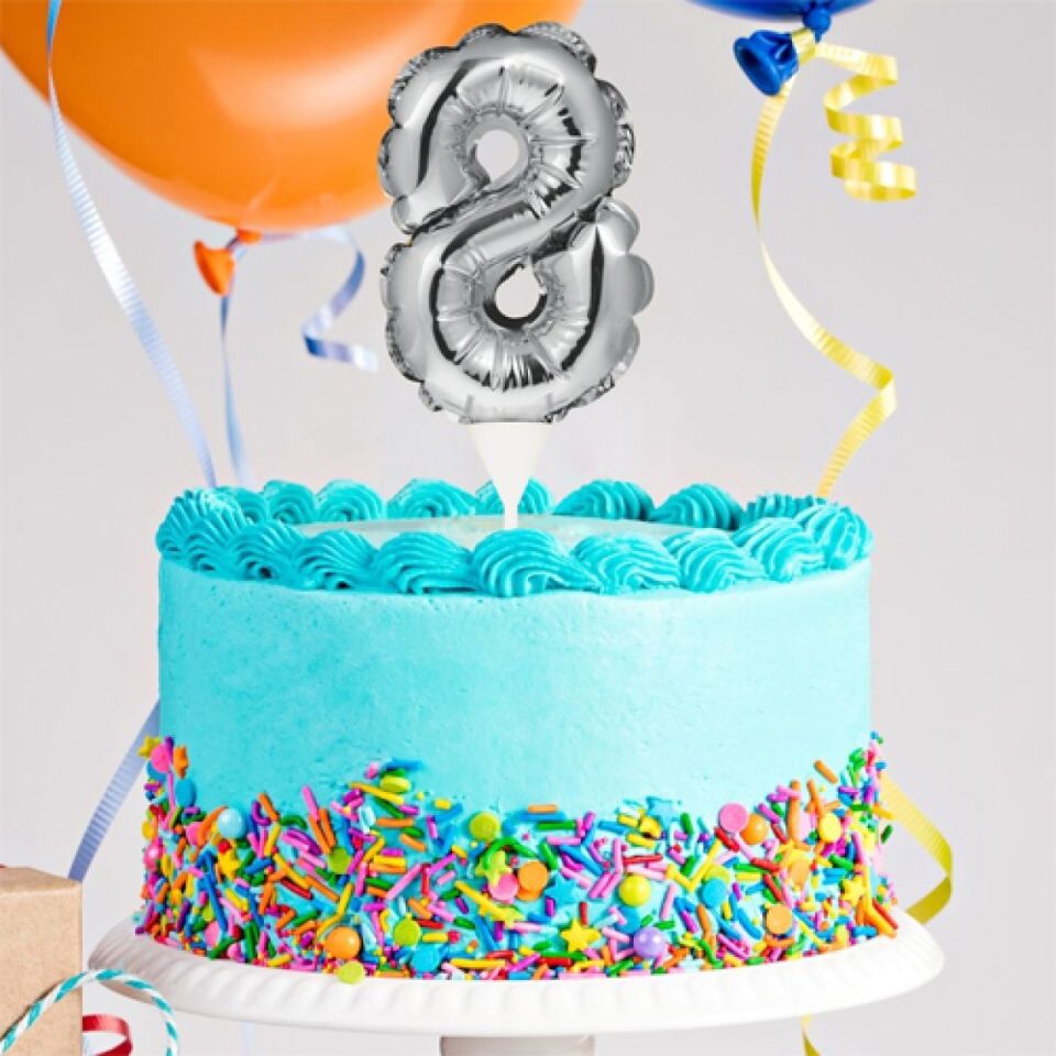 Ballon-Topper Zahl 8, Silber, 13 cm