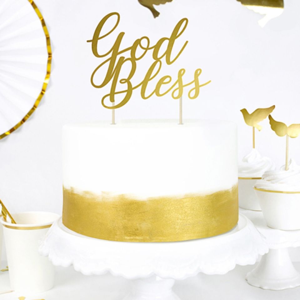 Tortengirlande God Bless für Kommunionstorten, Gold, 27,5 cm