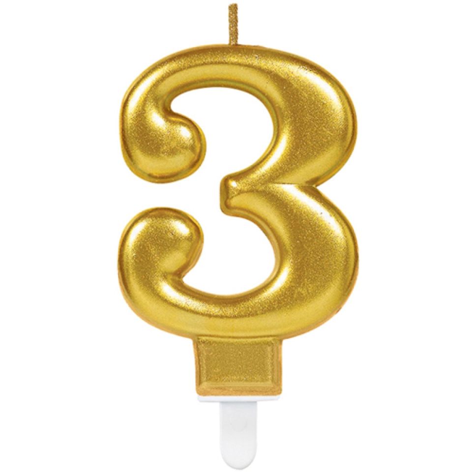 Geburtstagskerze Zahl 3, Gold, 8 cm