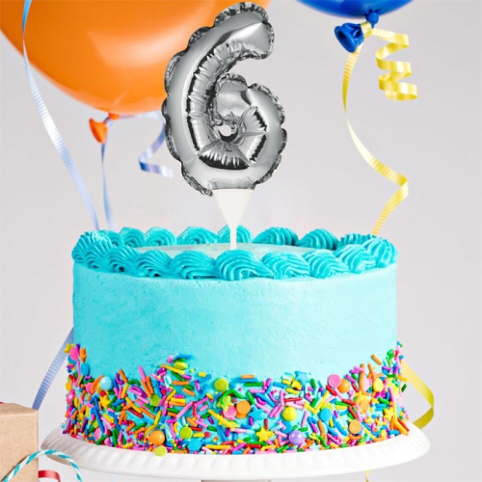 Ballon-Topper Zahl 6, Silber, 13 cm