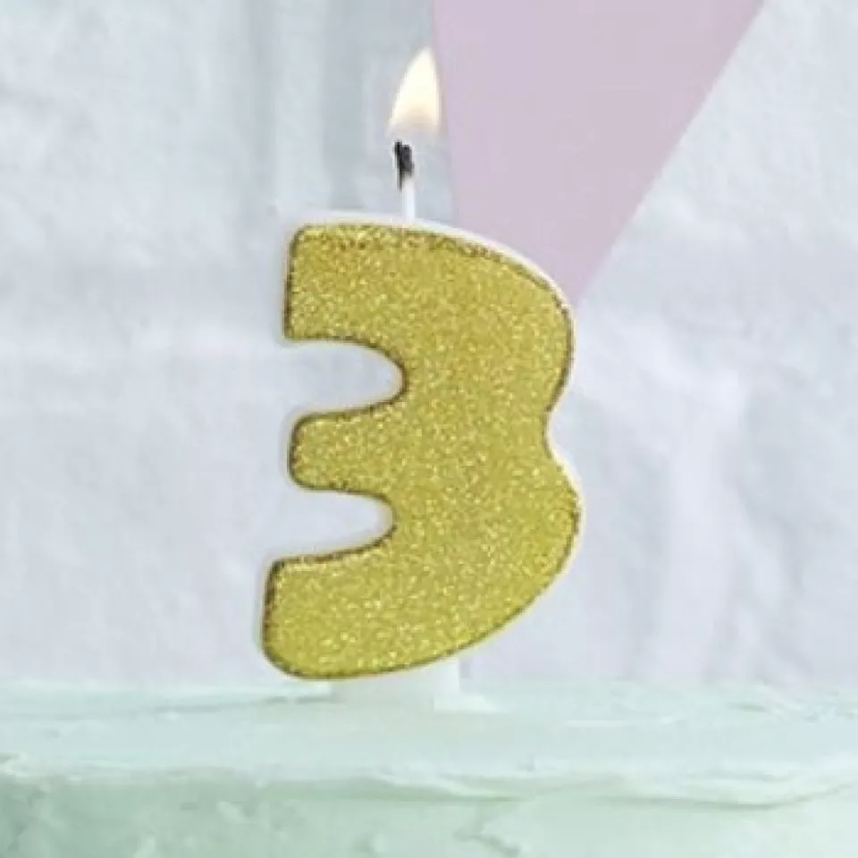 Geburtstagskerze, zahlenkerze, 3, Gold