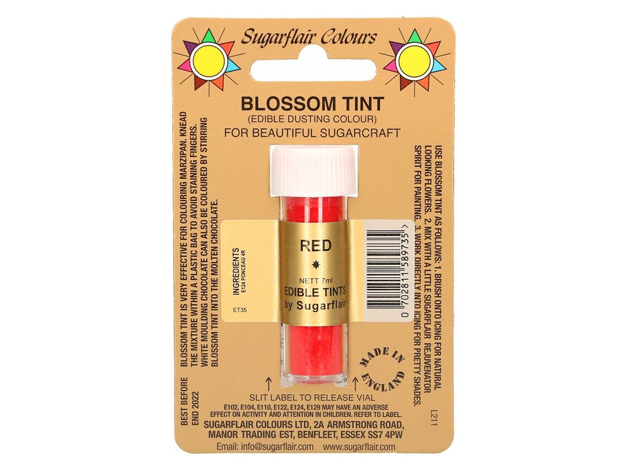 Sugarflair: Lebensmittelfarbpulver Red, Korallenrot, 7 ml