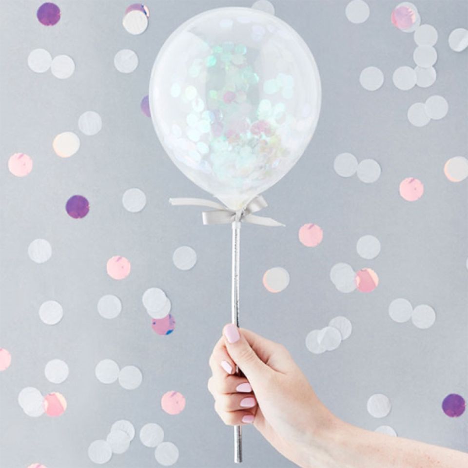 Torten-Topper Mini Konfetti Ballons Silber, 5 Stk.