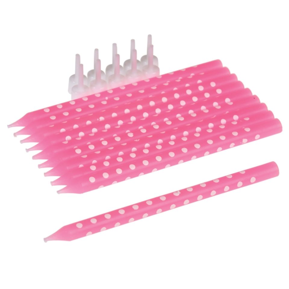 Geburtstagskerzen 10 Stk, pink & weiße Punkte