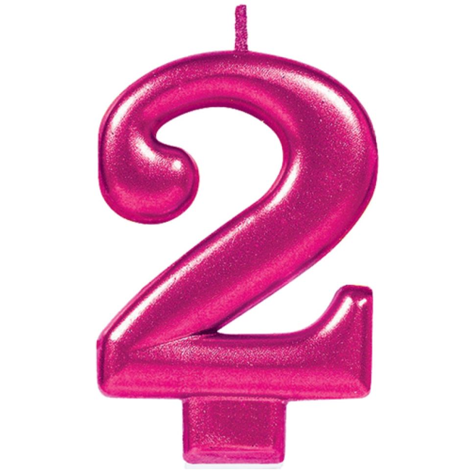 Geburtstagskerze Zahl 2, Pink, 8 cm