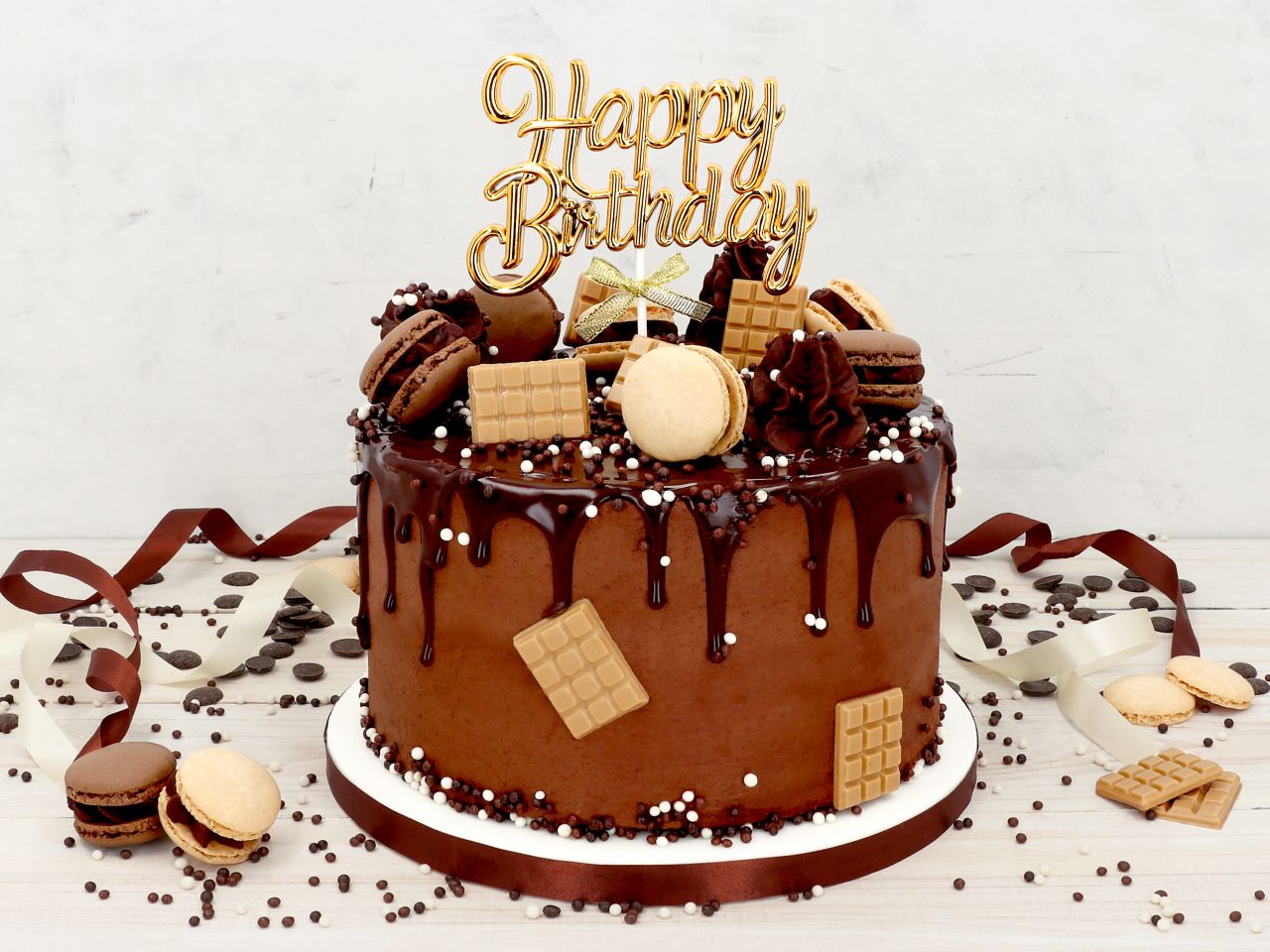 Cake Topper: 3D-Happy Birthday, glänzendes Gold,11,7 x 8 x 0,6 cm