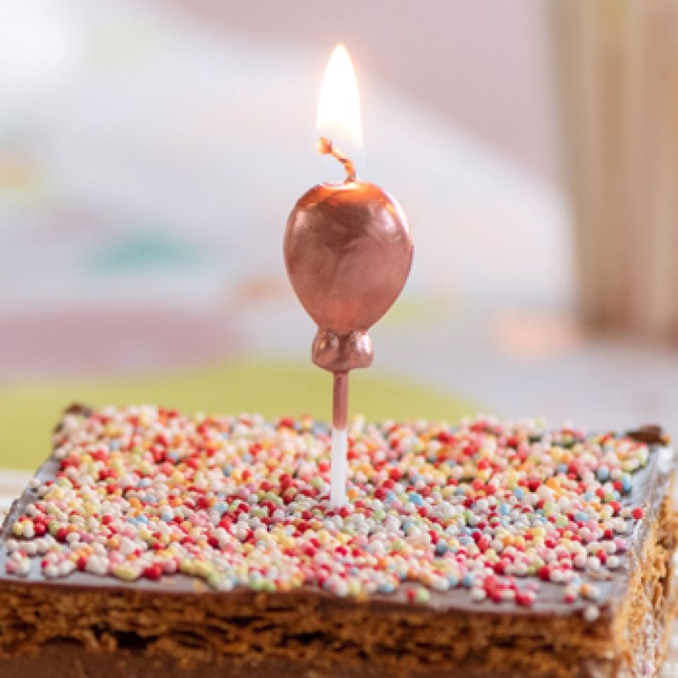 Geburtstagskerzen, 4 Luftballons, Rose Gold