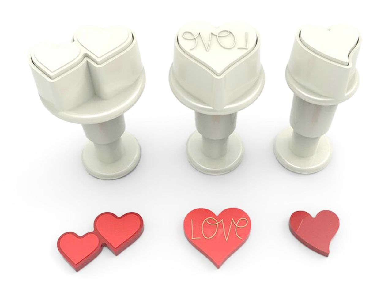 DEKOFEE Mini-Ausstecher-Set mit Stempel: Herzchen, Kunststoff, Weiß, 3 Größen