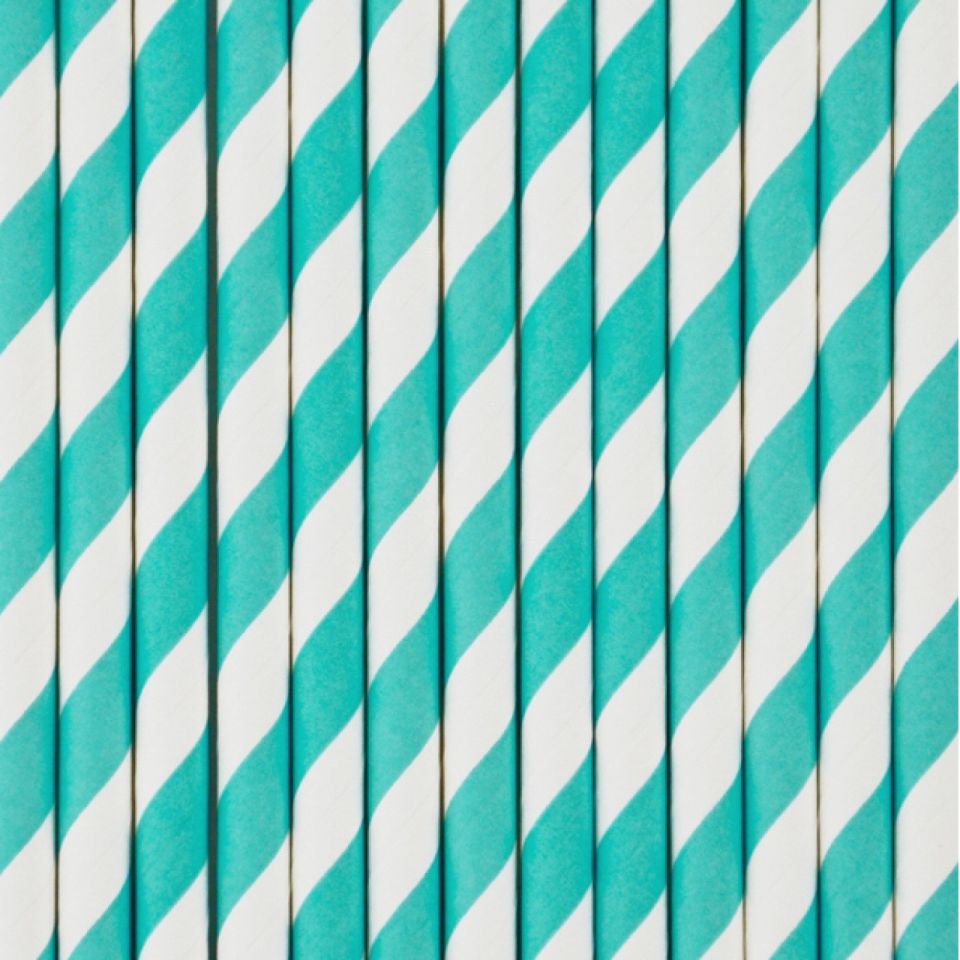 Papier-Strohhalme 20 cm, türkis gestreift, 10 Stk.
