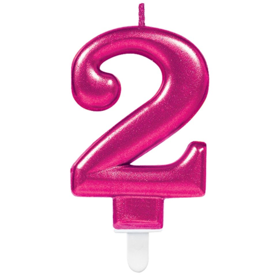 Geburtstagskerze Zahl 2, Pink, 8 cm
