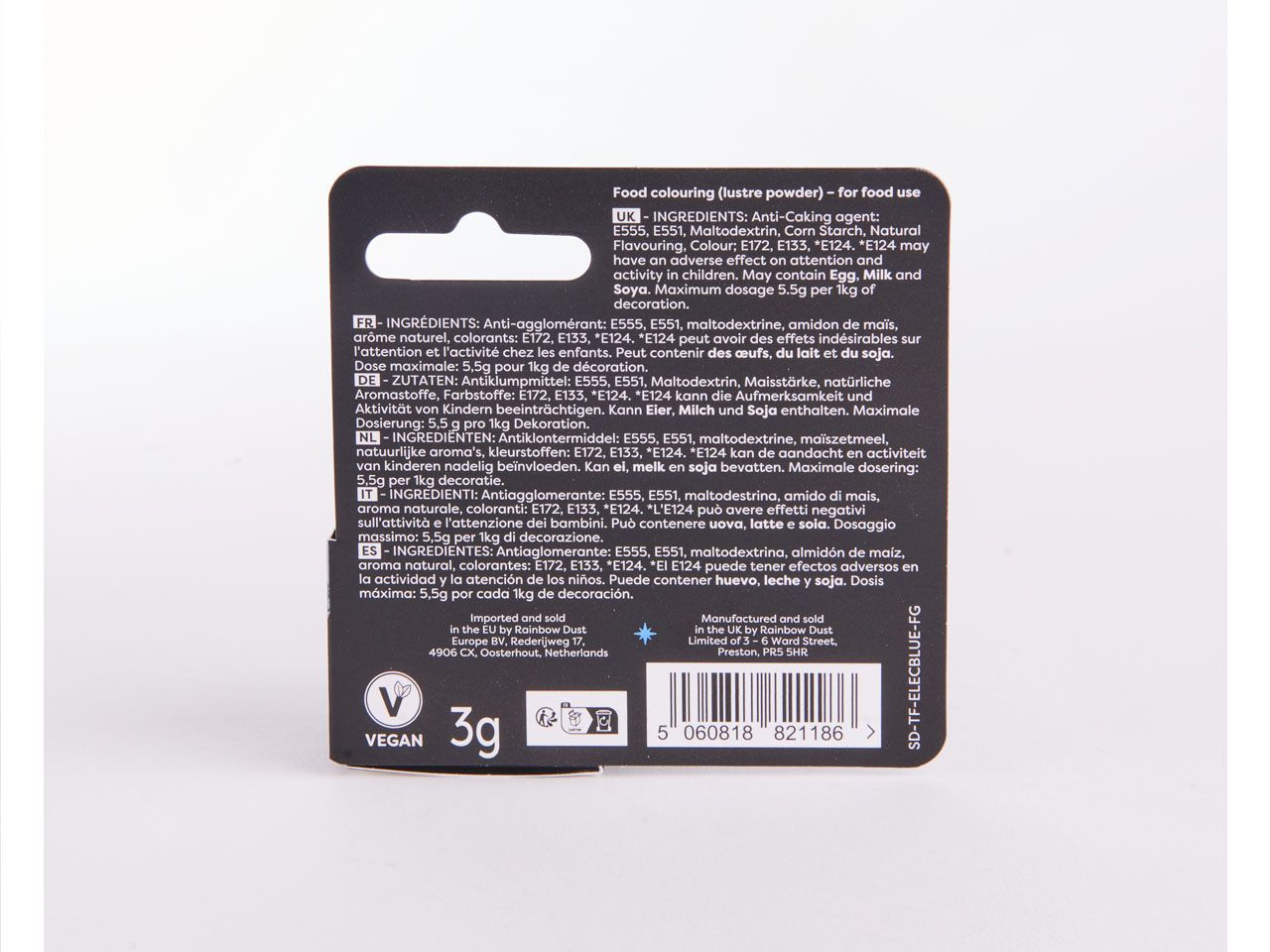 Rainbow Dust: Lebensmittelfarbpulver metallic Electric Blue 3g