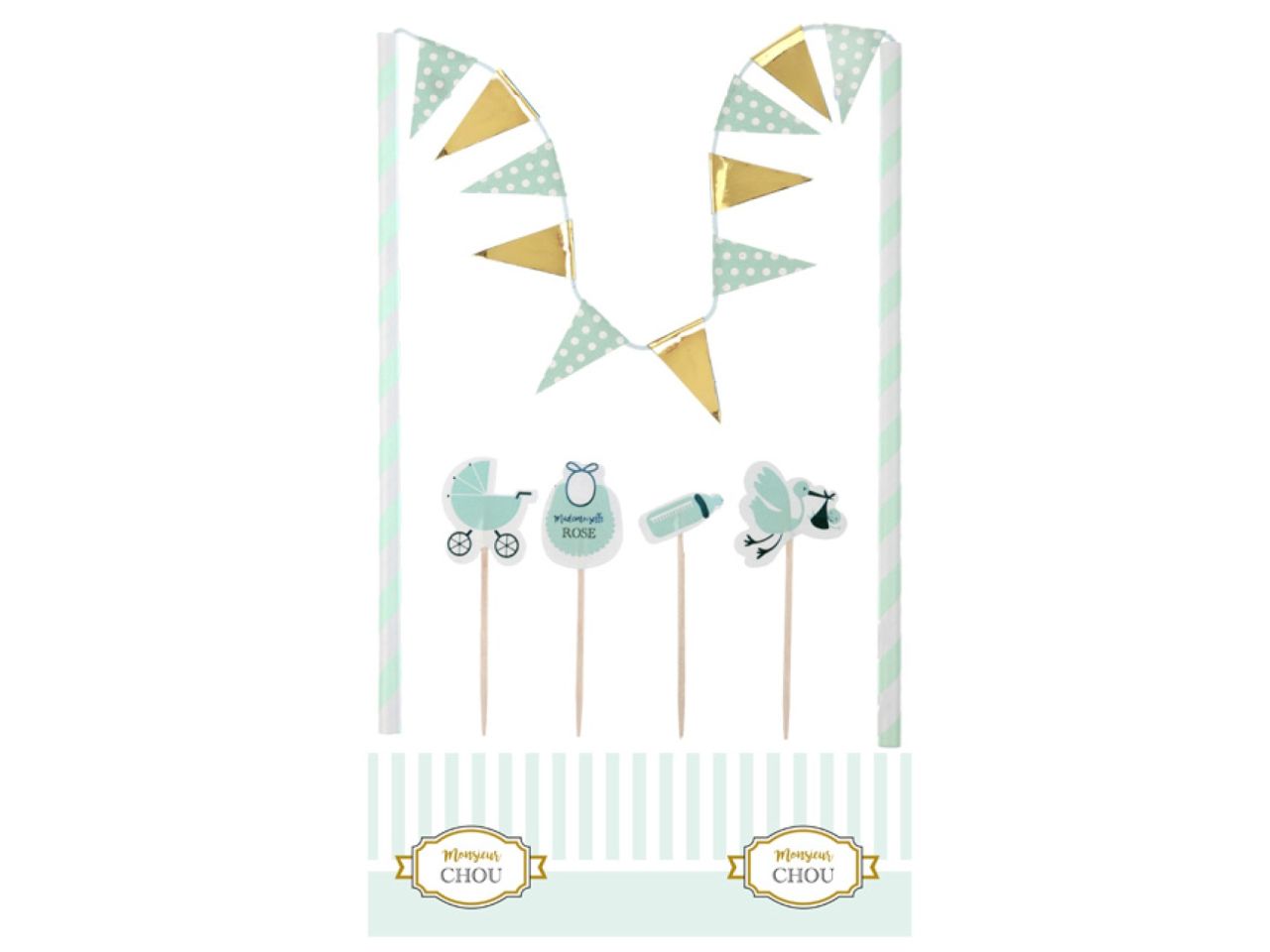 Tortendekoration Wimpel Girlande Toppers Set, Hellgrün